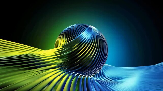 Abstract 3D fluid wave lines background, lime green and dark blue gradient parametric surface, futuristic motion graphics, modern digital art style for technology, AI, medical, corporate presentation,
