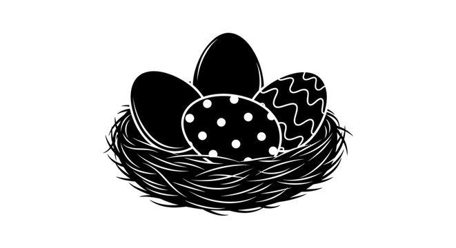 Easter Set of 3 Easter eggs in nest vector illustration isolated on White Background vector