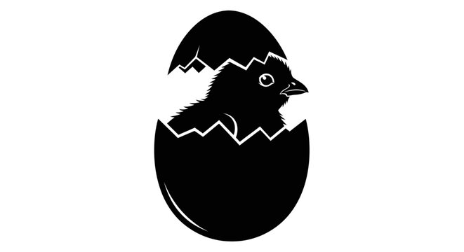 Easter Vector illustration of a hatching chick in black isolated on White Background vector