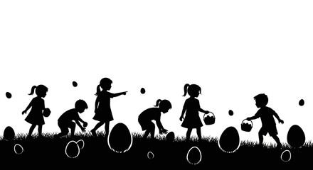 Obraz premium Silhouette of children playing with Easter eggs vector