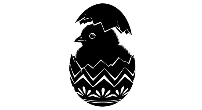 Black vector chick hatching from egg icon
