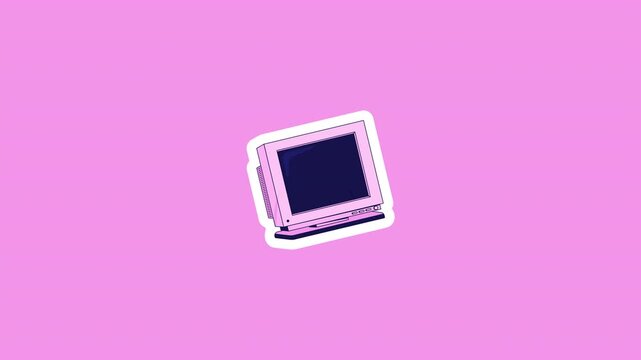 Retro CRT computer monitor digital sticker animation. Old display technology. 90s PC hardware. Isolated animated icon with transparent background. Applying die-cut design. 4K video overlay element