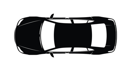 A minimalist top down silhouette of a modern passenger car rendered in stark black and white high quality professional detailed © Pvect02
