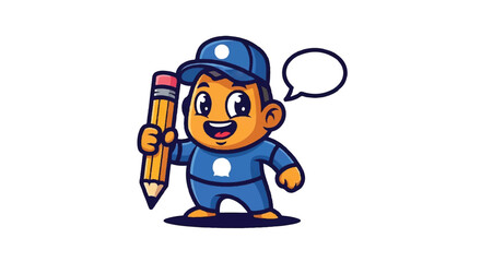 Naklejka premium Cartoon character holding pencil and speech bubble illustration