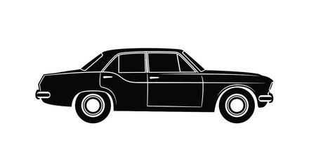 Fototapeta premium A stark black and white silhouette depicts a classic vintage sedan car viewed from its side profile high quality professional detailed