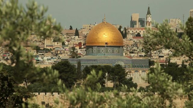 Mosque Israel Jerusalem Dome of the rock and Western wall kotel CU Dome of the Rock in Jerusalem, Israel War. 4K, Jerusalem Al Aqsa temple