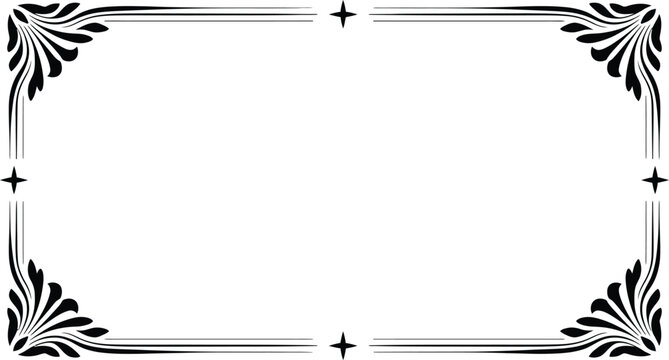 Decorative frame border with corner leaves and stars design vector illustration template