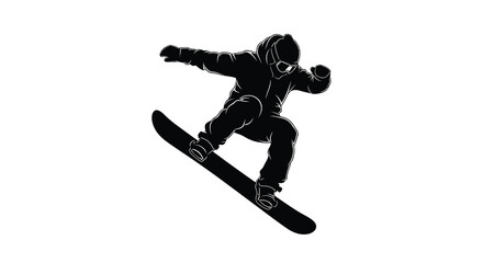 Fototapeta premium A dynamic silhouette depicts a snowboarder mid air executing a trick with impressive agility and style on snow high quality