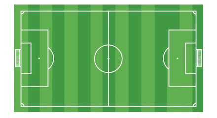 Obraz premium An aerial view depicts a vividly green soccer field with clearly marked lines goals and a center circle