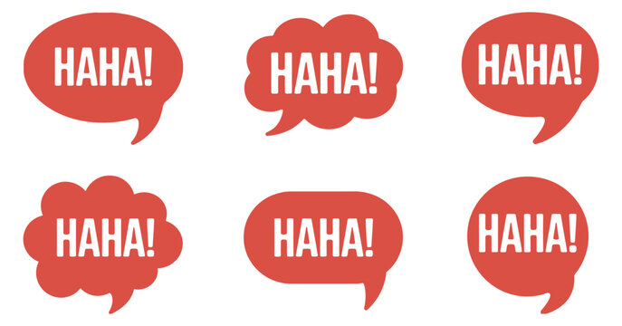 Red haha comic speech bubble, pop art style vector, isolated on white, depicting laughter, funny chat, humor, jokes, social messages, and playful conversation icons.