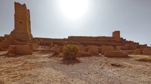 The harsh desert sun illuminates the adobe brick, rammed earth (pis&eacute;) and mud remains of a former French Foreign Legion fort. Ksar Guedim-Morocco-172