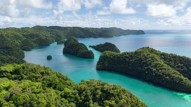 Palau Koror Rock Islands Lagoon Turquoise Water Oceania Pacific Aerial Drone 4K