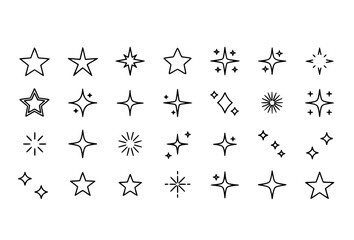 Fototapeta premium Minimal sparkle star icon set with modern twinkle symbols and geometric shine shapes vector collection