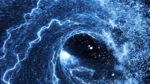 Powerful blue glowing wave breaking with energetic light on a dark background