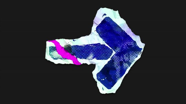 A drag and drop vibrant and brightly coloured arrow with alpha, in a torn creased up paper and card punk style that folds out in to place with worn aged effects and paper tears.
