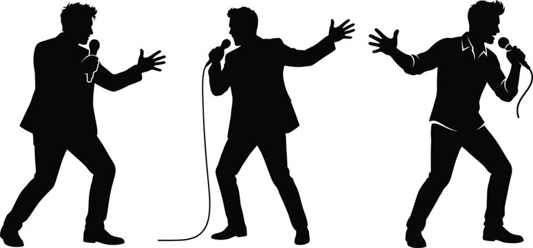 Comedian Silhouette Vector set | Stand Up Comedy Microphone Symbol Black Isolated on White