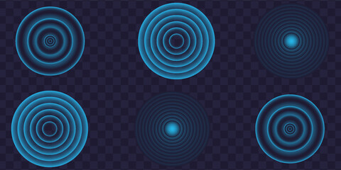 Fototapeta premium Sound wave. Signal concentric circle. Round light effect. Wifi range. Radio station signal. Water ripple with circle waves. A place or a painful point. Radar screen. Vector effect.