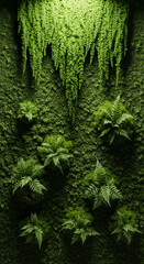 Fototapeta premium Vertical garden with dense green foliage and fern plants, creating a lush and vibrant scene, representative of nature, freshness and sustainable living