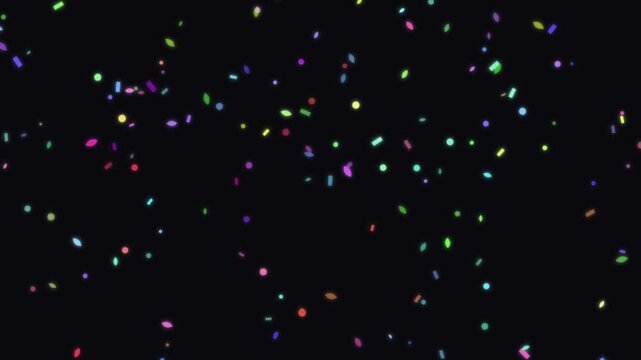 Colorful Geometric Confetti Shapes Falling Down On Black Background, Festive Holiday Birthday Party Celebration Overlay Animation