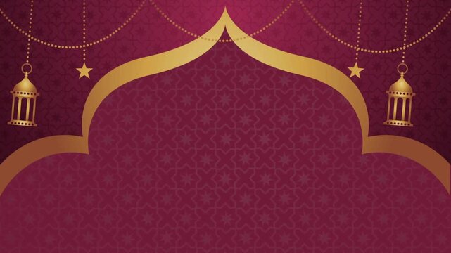 Eid Al Fitr Happy holiday video animation Arabic And Particle Background. Ramadan kareem lettering with lanterns and moon, Eid or islamic new