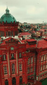 Vertical 4K Drone Shot of Fener Greek Patriarchate in Istanbul &ndash; Historic Byzantine Landmark Aerial View