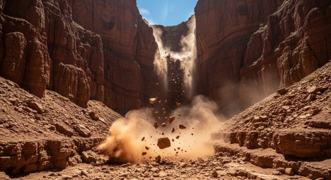 Dynamic earth: dramatic rockfall captured amidst monumental canyon