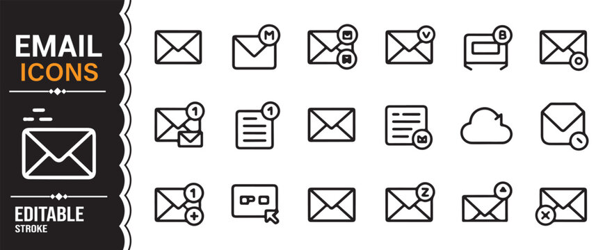 Minimal email icons pack for UI UX design and online messaging concepts