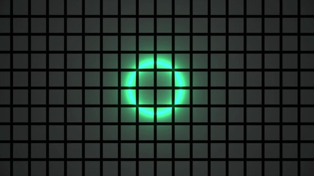 Glowing Green Neon Circle Pulsating on Dark Rectangular Grid Wall Background Seamless Loop 4K
