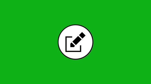 Minimalist white circle with black edit icon appearing on bright green screen background
