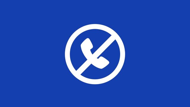 No calls sign concept motion graphics animation showing phone being disabled on blue background
