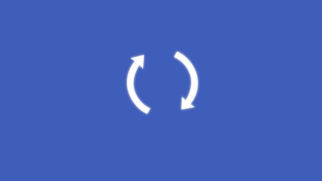 Abstract motion graphic animation of two white arrows in cyclic rotation loop on blue background