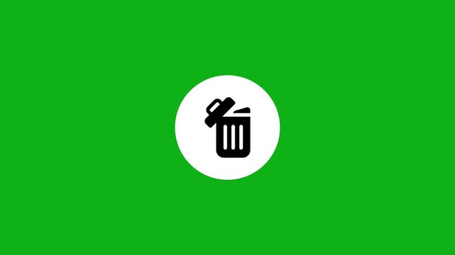 Trash can icon appearing on green screen background for video editing and motion graphics