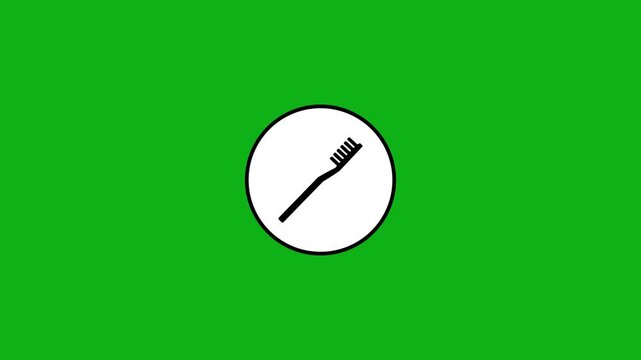 Toothbrush icon animation appearing inside white circle on green screen background motion
