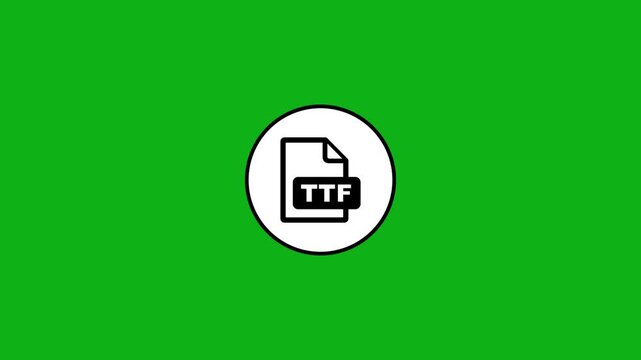 Ttf file icon animation on green screen, true type font document animated icon