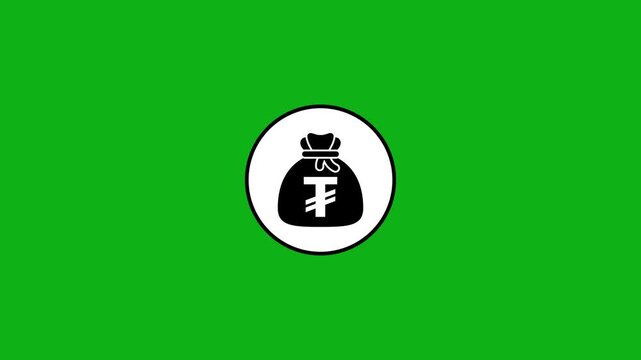 Mongolian tugrik money bag icon appearing in white circle on green screen background clip