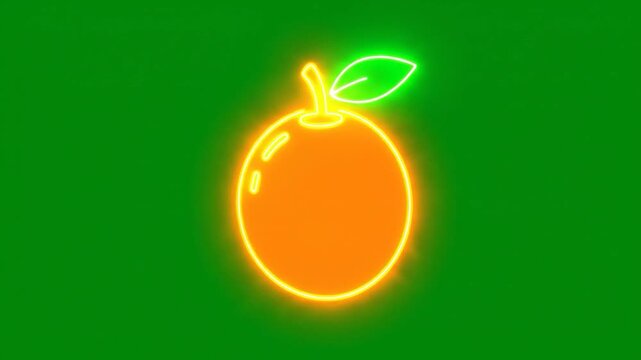 Neon orange fruit outline appearing on a vibrant green screen background