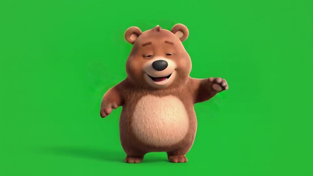 Friendly bear character green screen motion