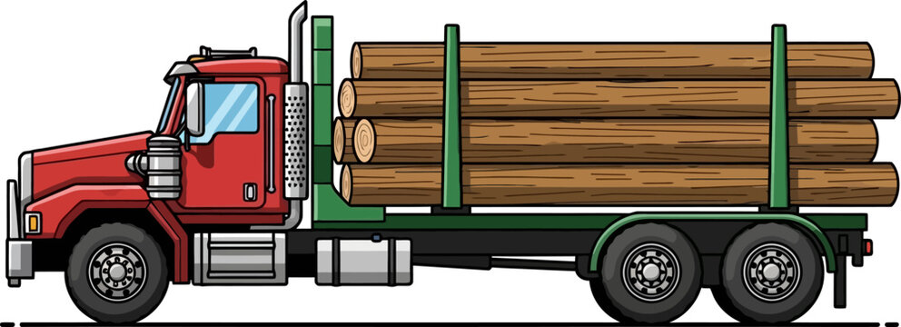 Timber transport truck hauling logs from the forest