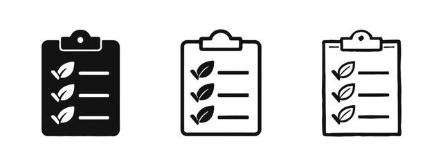 Eco-Friendly Checklist Icons Set. Sustainable Practices and Green Certification Clipboard Vector Illustration