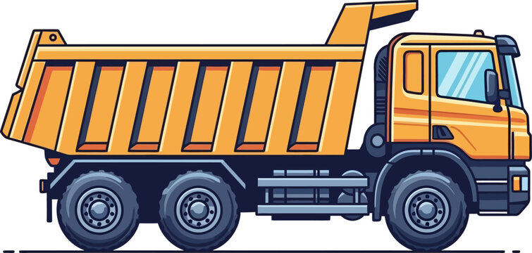 Yellow tipper truck for aggregate material hauling
