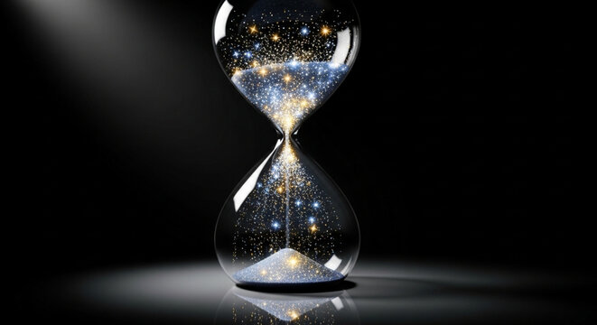 A stunning hourglass filled with sparkling starlight