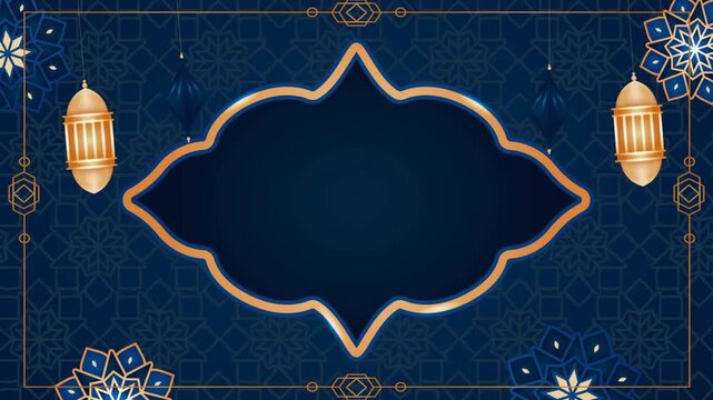 Islamic background and Islamic pattern decoration eid al fitr, with mandala moon and golden lantern on beautiful twinkling stars night sky Animation.