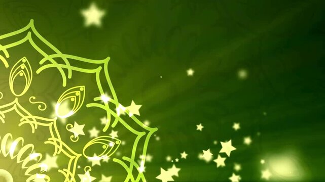 Islamic background and Islamic mandala pattern eid al fitr, with mandala moon and golden lantern on beautiful twinkling stars night sky Animation.