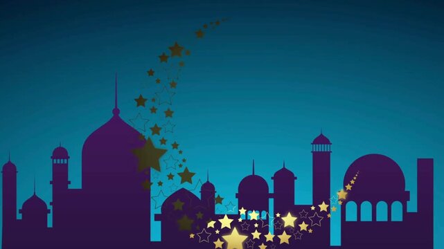 Decorations stock video Islamic Ramadan Background with Moon and Lanters. gradient Islamic background animation with gold mandala pattern,