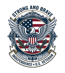 Emblematic American eagle with outstretched wings holding laurel wreath and arrows against US flag symbol representing freedom and patriotism Best Selling T-shirt Design