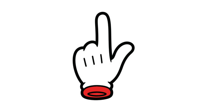 Cartoon Hand with Red Cuff Pointing Index Finger Downwards in Isolated White Background
