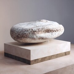 Obraz premium A white stone sculpture on a rectangular base with a gold stripe