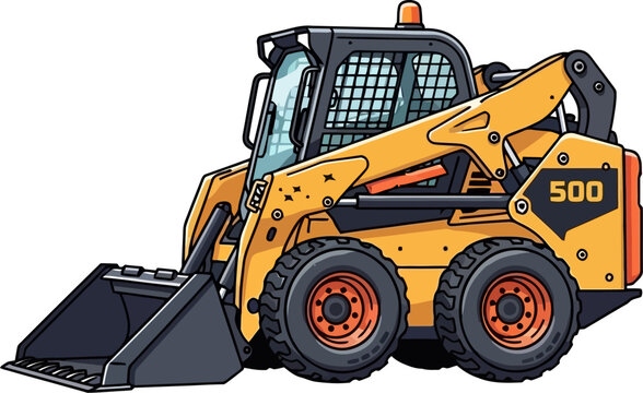 Compact skid steer loader operating in urban construction