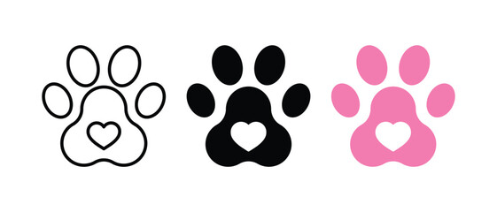 Fototapeta premium Heart Paw Print Vector Icon – Pet Love Animal Footprint Care Design Symbol