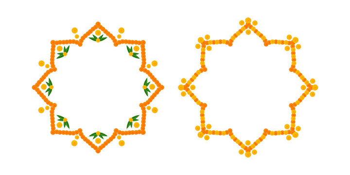 Marigold mandala garland Decoration: traditional indian festival ram, navami, dussehra, Diwali, deepavali, durga, puja, celebration, wedding, floral on transparent background, png image design.	